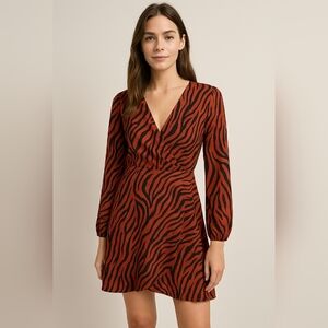 Express Women's Zebra Print Wrap Dress – Long Sleeve Mini Dress
